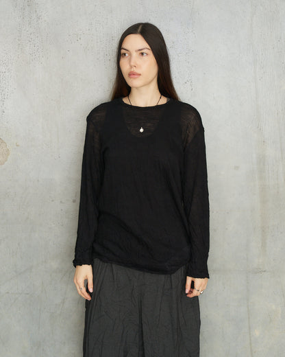 Black Crinkle Wool Pullover