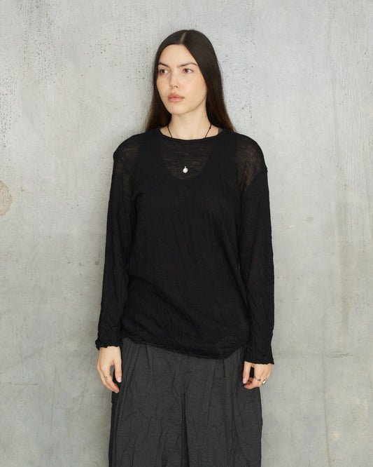 Black Crinkle Wool Pullover