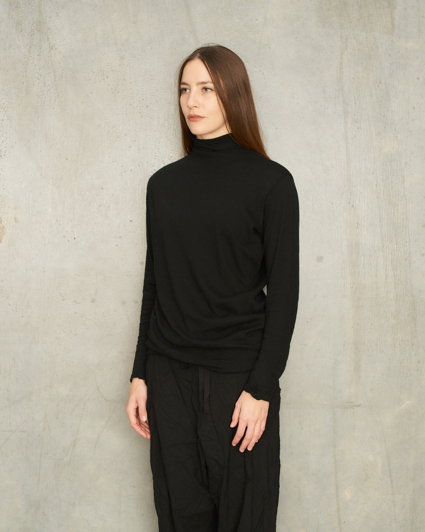 Black Gauze Turtleneck Pullover