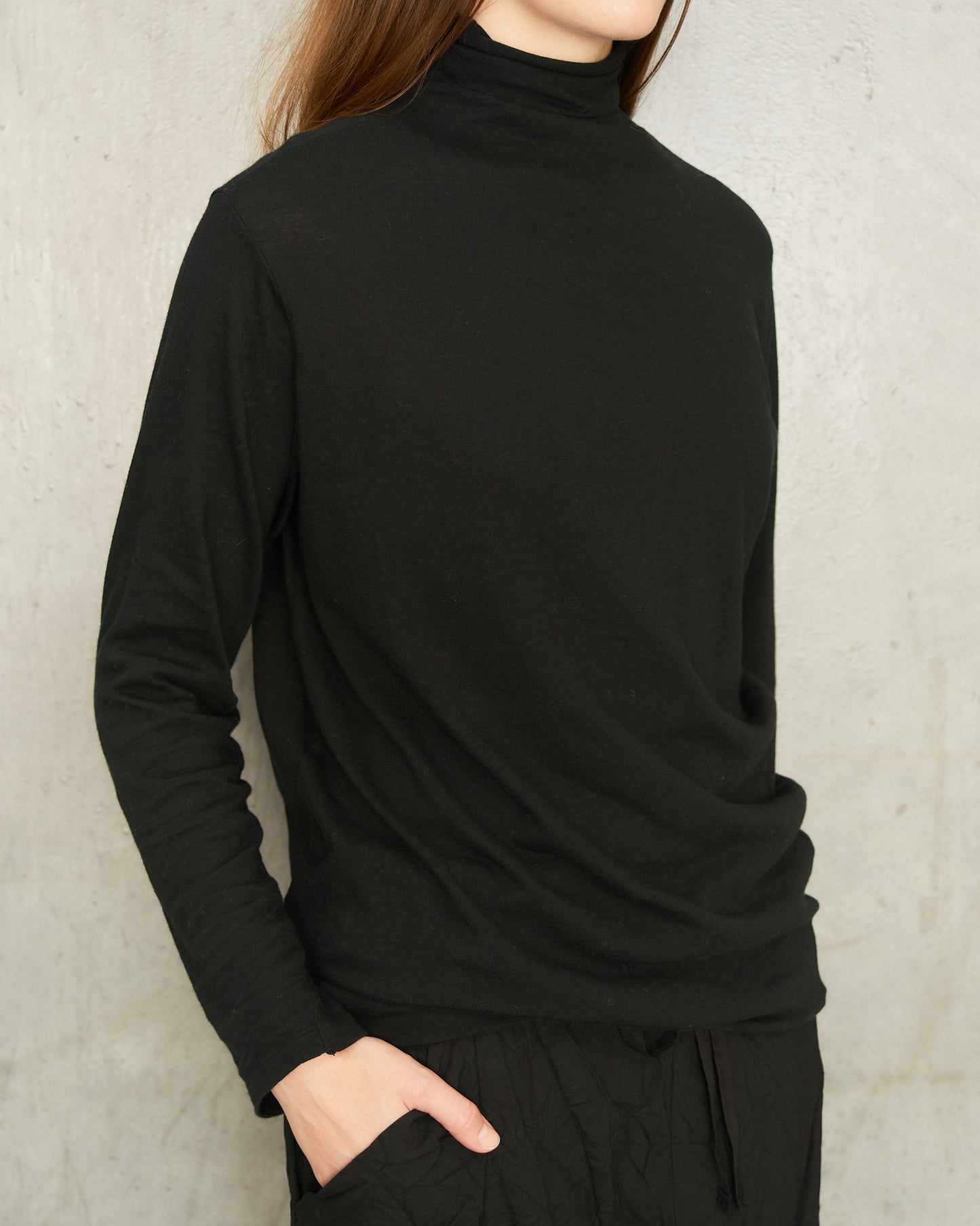 Black Gauze Turtleneck Pullover