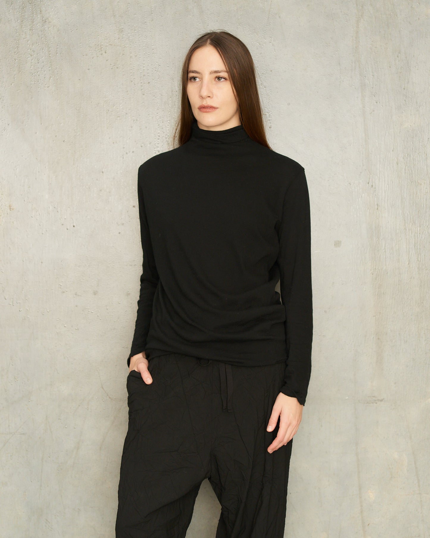 Black Gauze Turtleneck Pullover