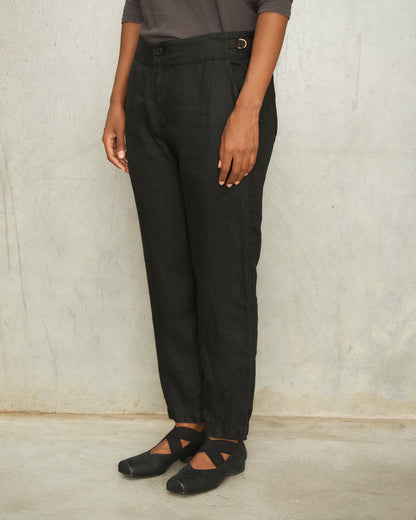 Black Linen Tapered Pants