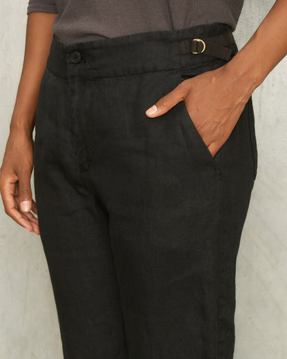 Black Linen Tapered Pants