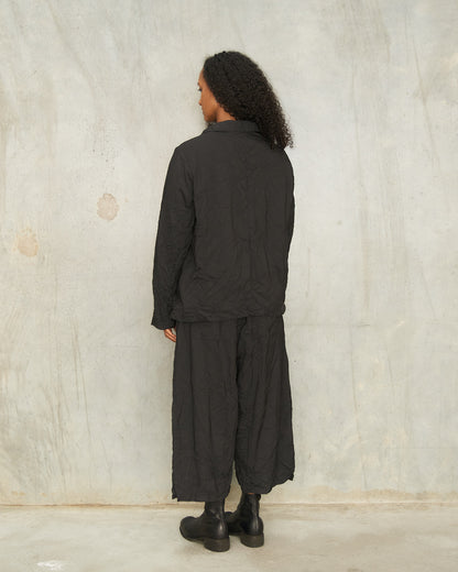 Black Stripe Crinkle Wide Pants