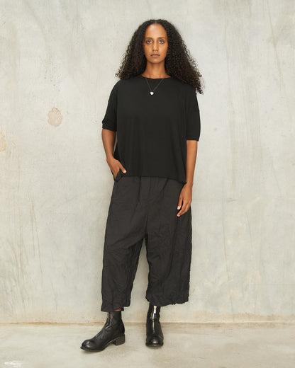Black Stripe Crinkle Wide Pants