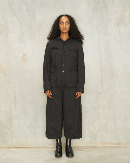 Black Stripe Crinkle Wide Pants