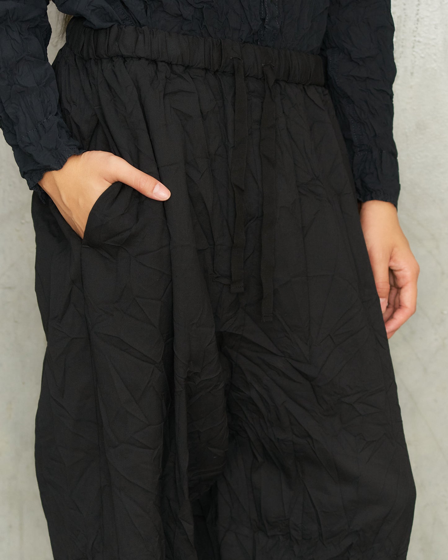 Black Wool Twill Tapered Pants