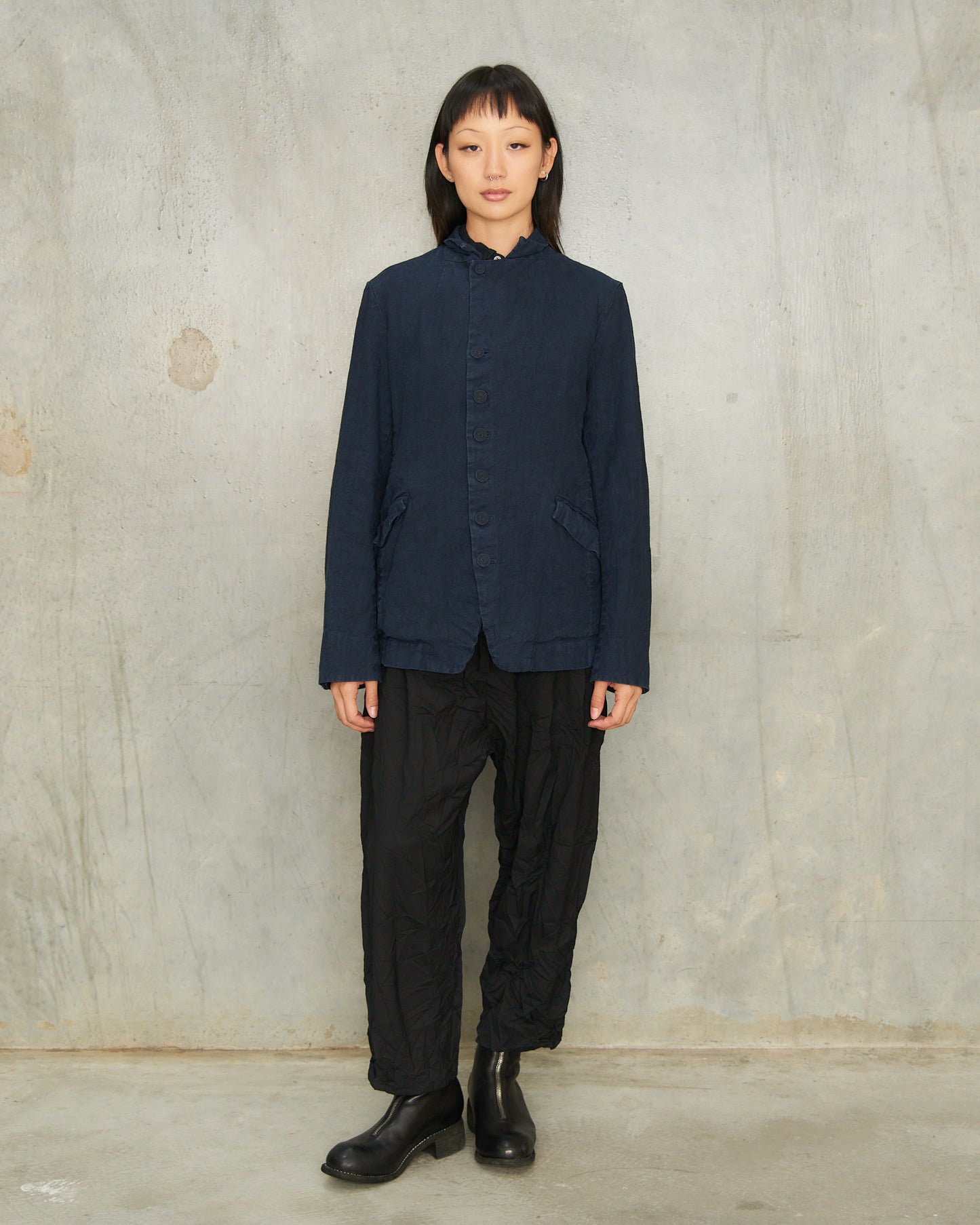 Black Wool Twill Tapered Pants