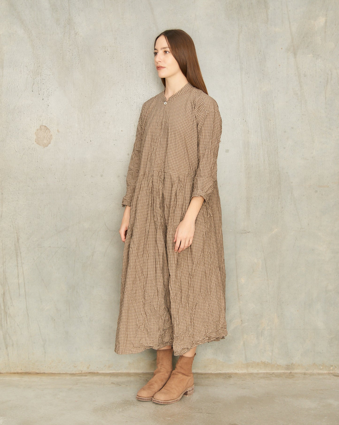 Brown Organic Checkered Dress