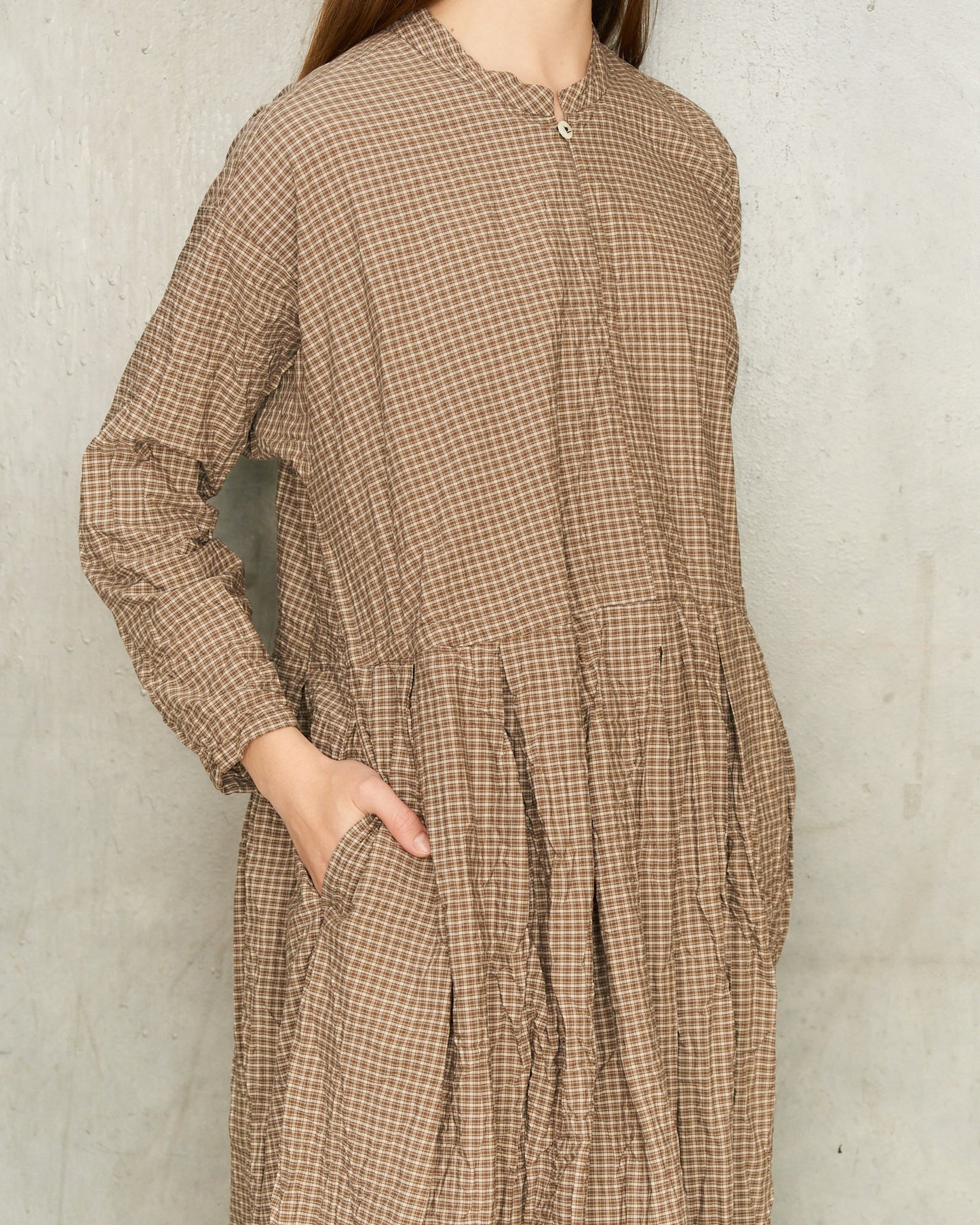 Brown Organic Checkered Dress