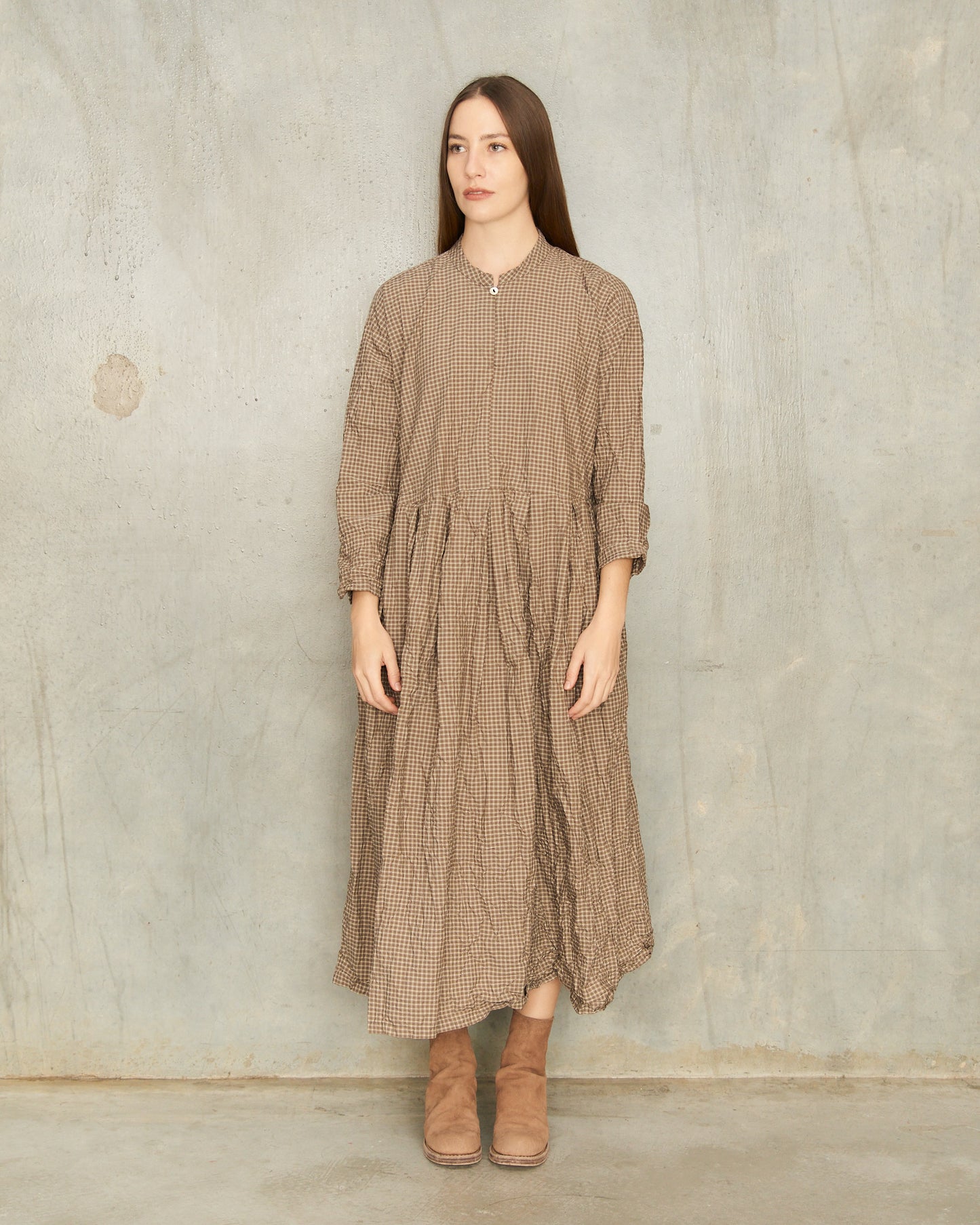 Brown Organic Checkered Dress