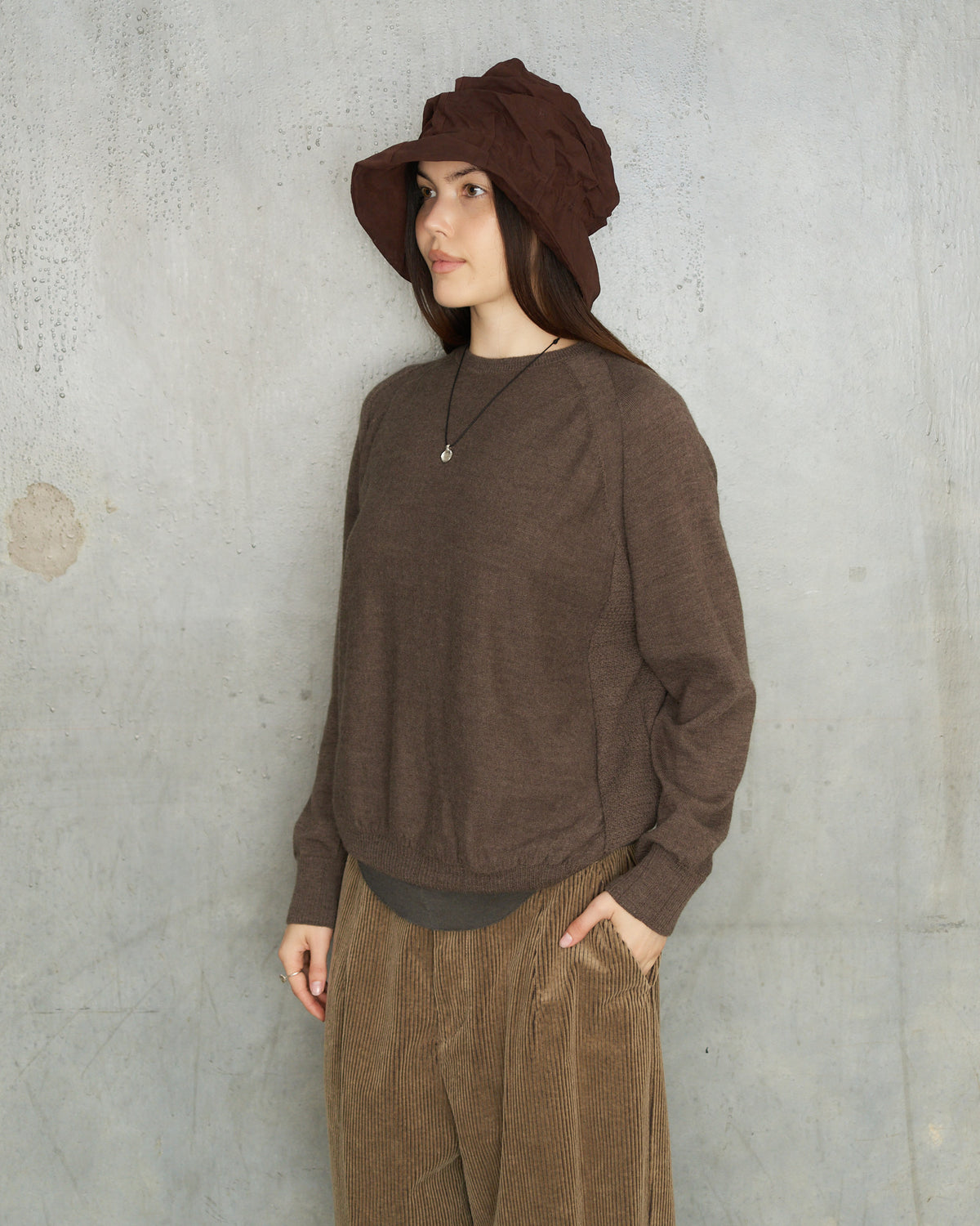 Brown Patterned Panel Pullover