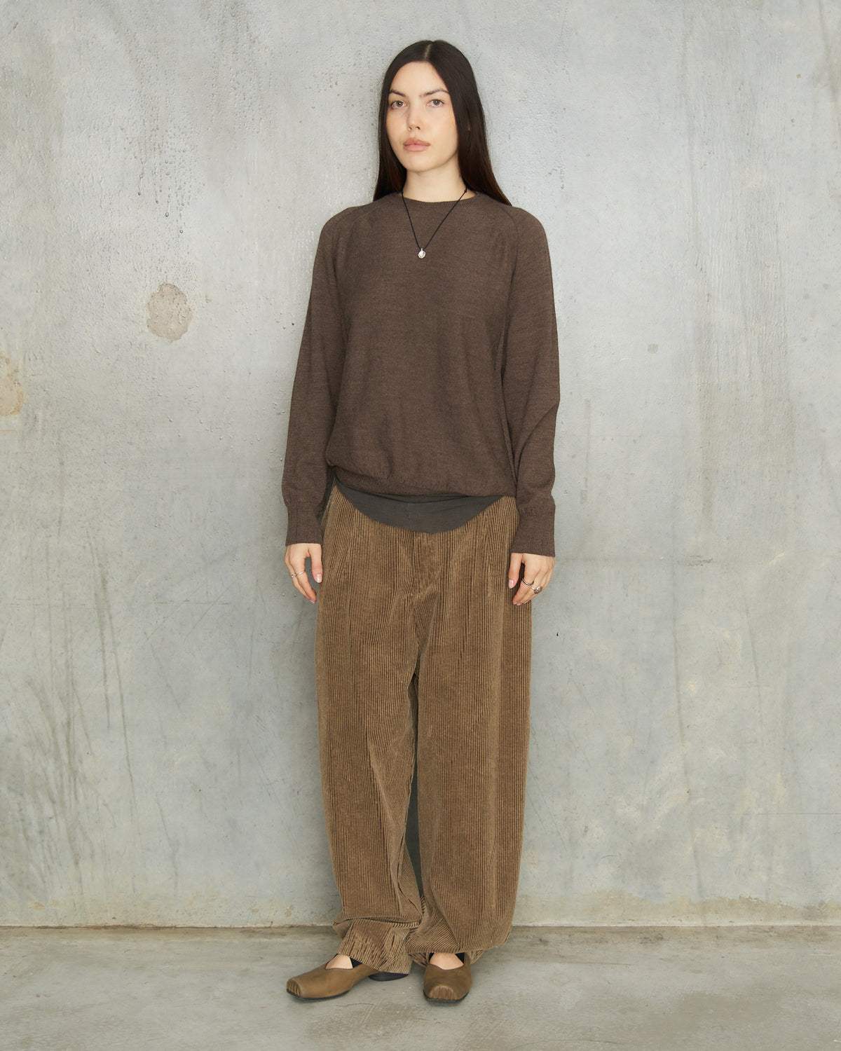 Brown Patterned Panel Pullover