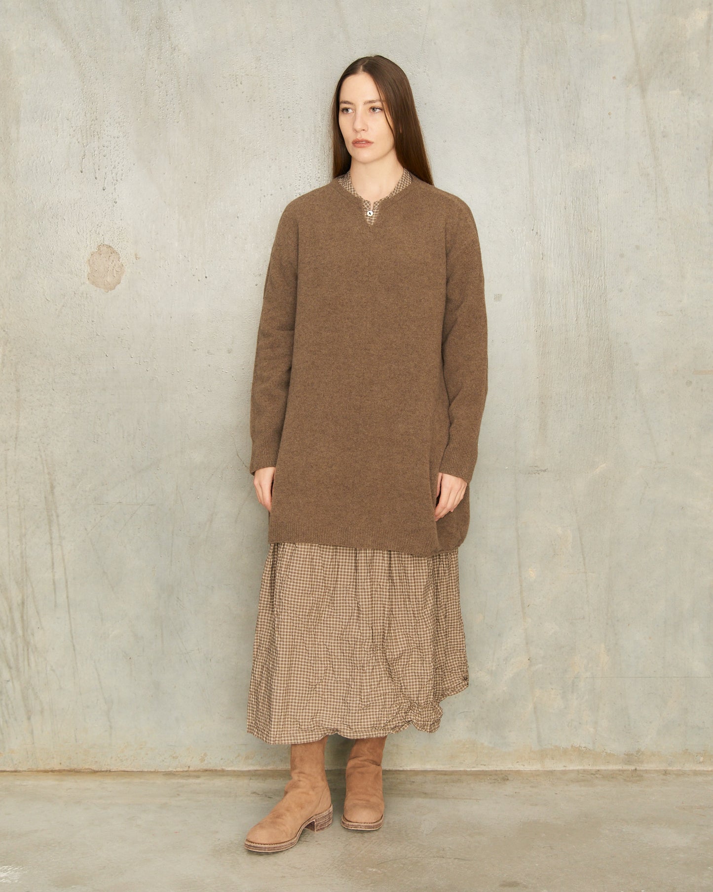 Brown Wool Long Pullover