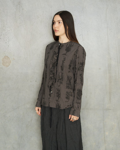 Charcoal Herbal Print Ruffle Shirt