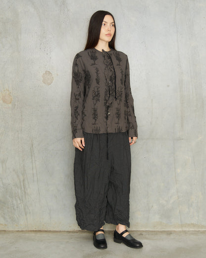 Charcoal Herbal Print Ruffle Shirt