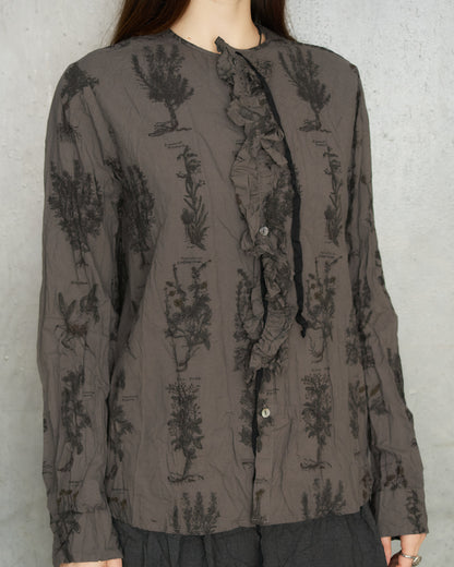 Charcoal Herbal Print Ruffle Shirt