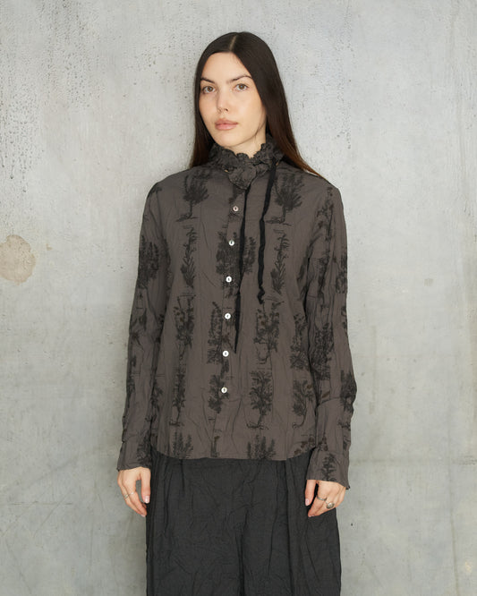 Charcoal Herbal Print Ruffle Shirt