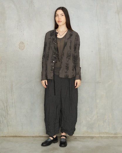 Charcoal Herbal Print Ruffle Shirt