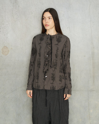 Charcoal Herbal Print Ruffle Shirt