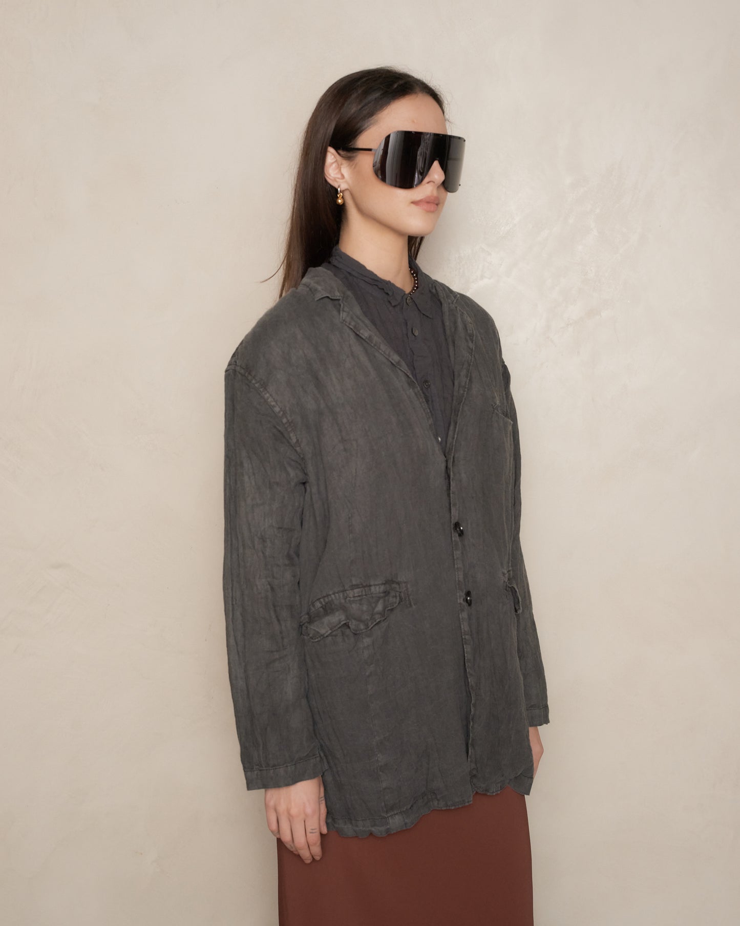 Charcoal Linen Canvas Tailored Jacket