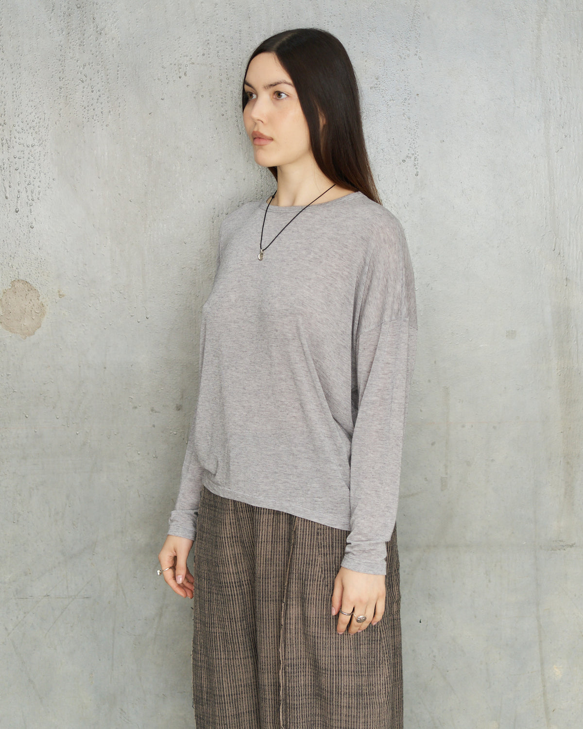 Grey Cashmere Boatneck Pullover