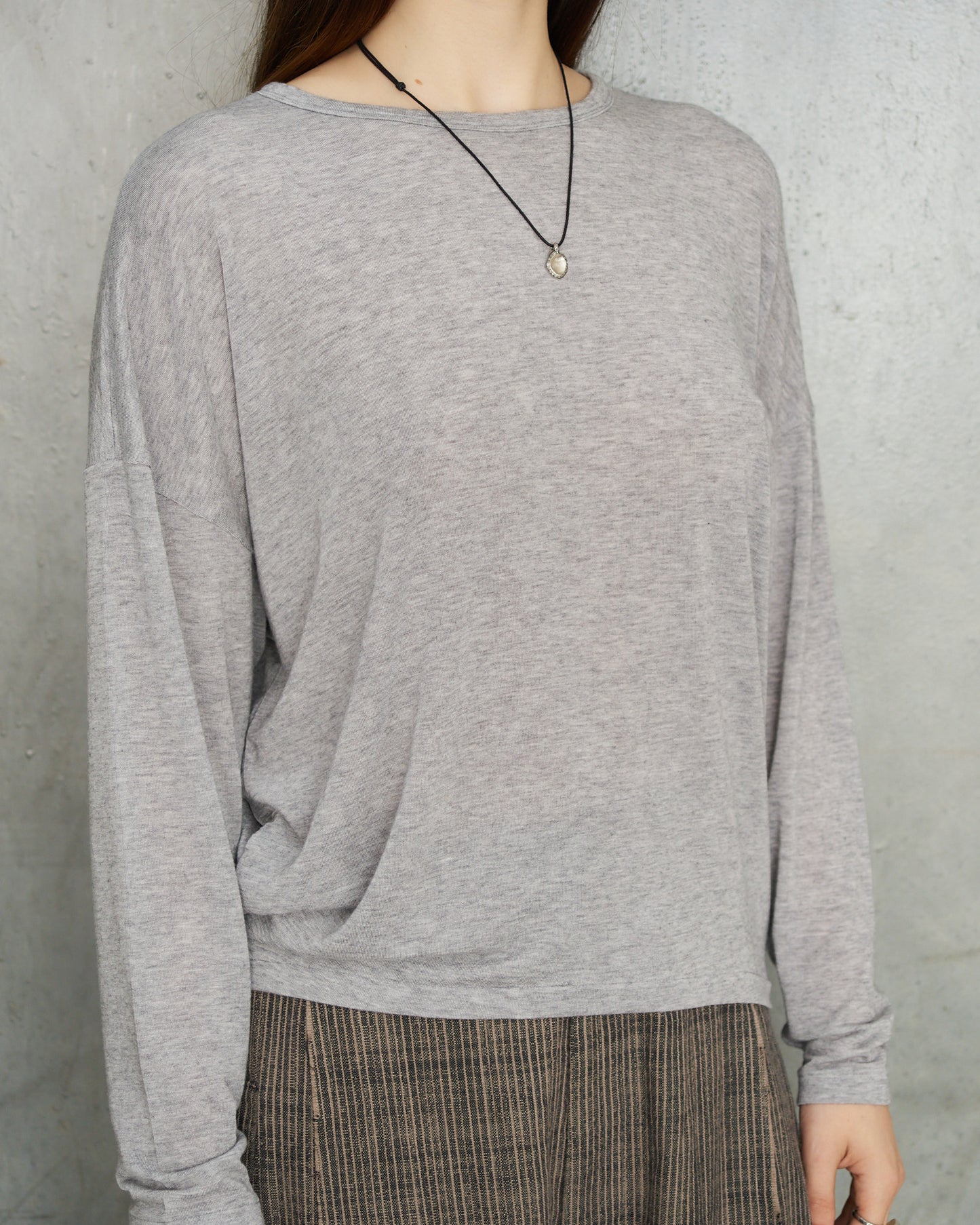 Grey Cashmere Boatneck Pullover