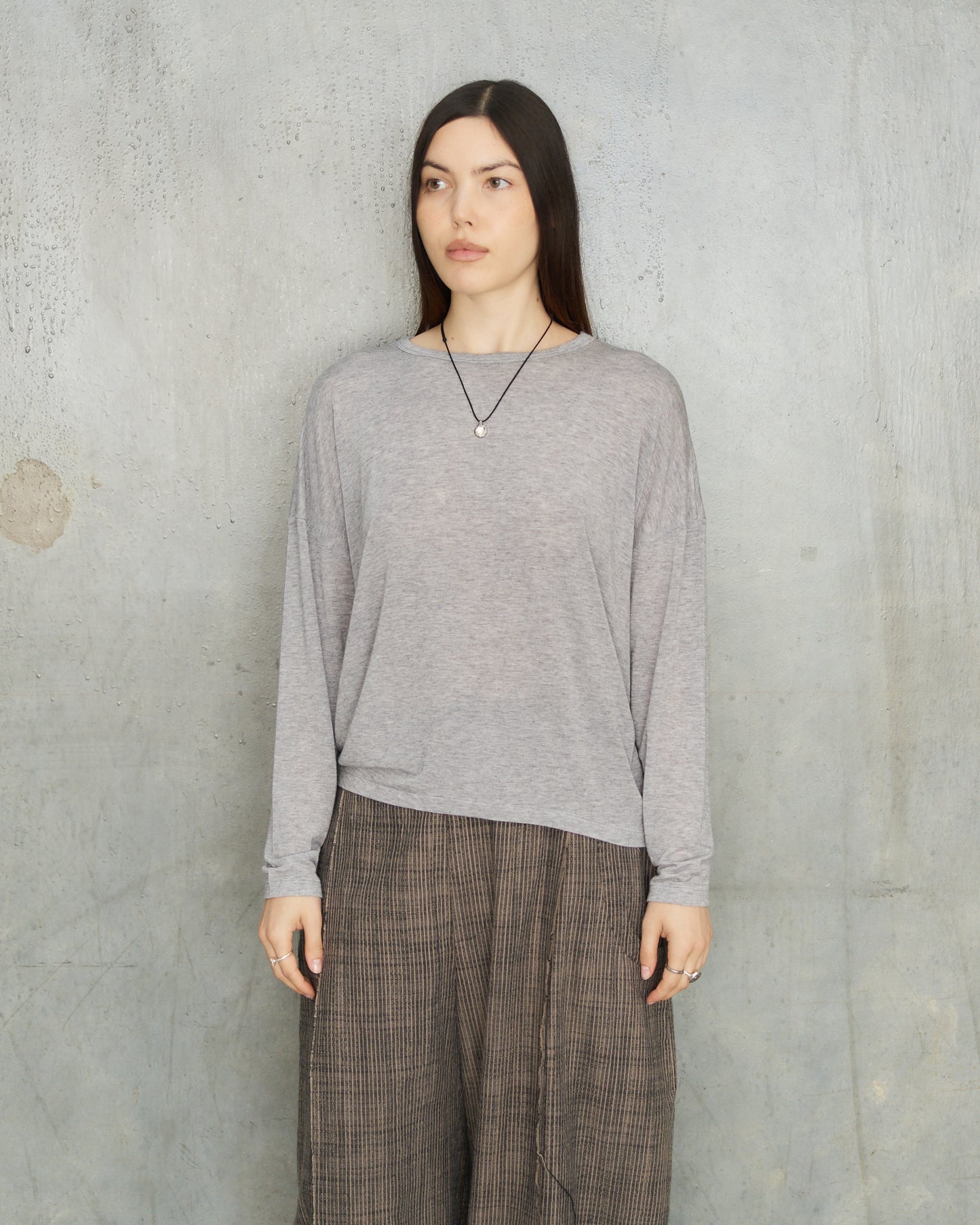 Grey Cashmere Boatneck Pullover