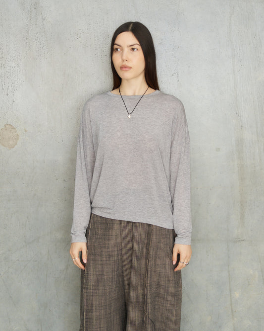 Grey Cashmere Boatneck Pullover