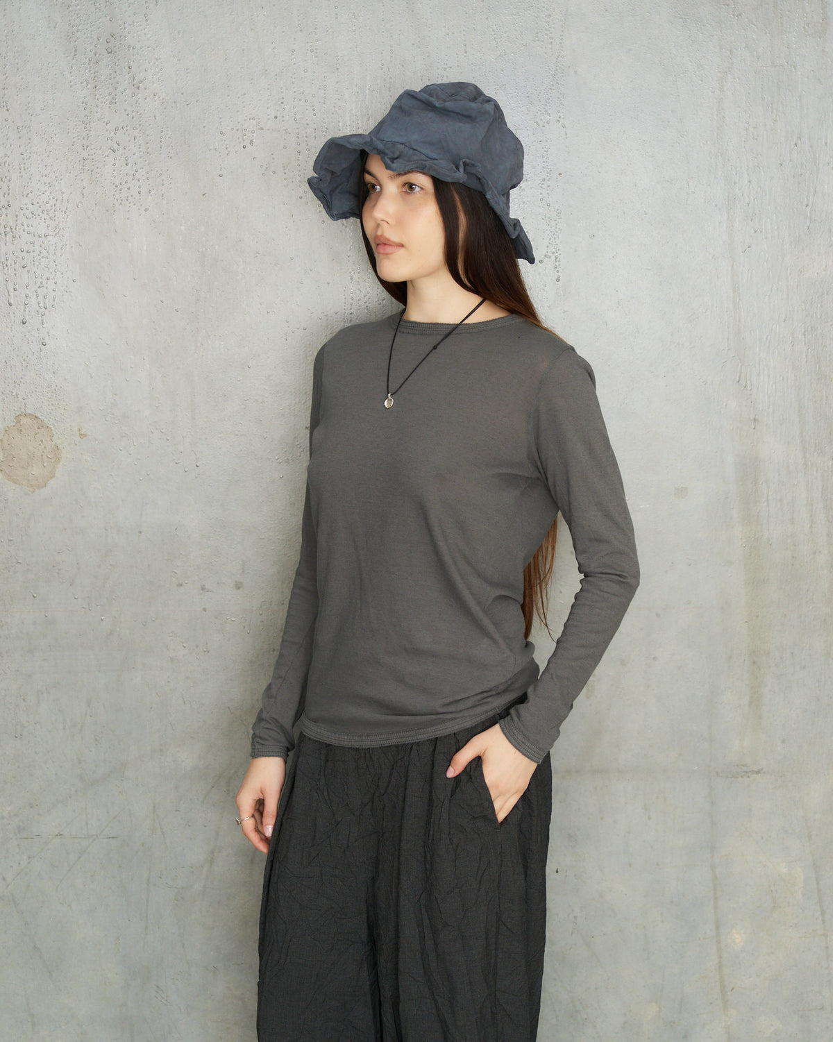 Grey Wool Rib Crewneck Pullover