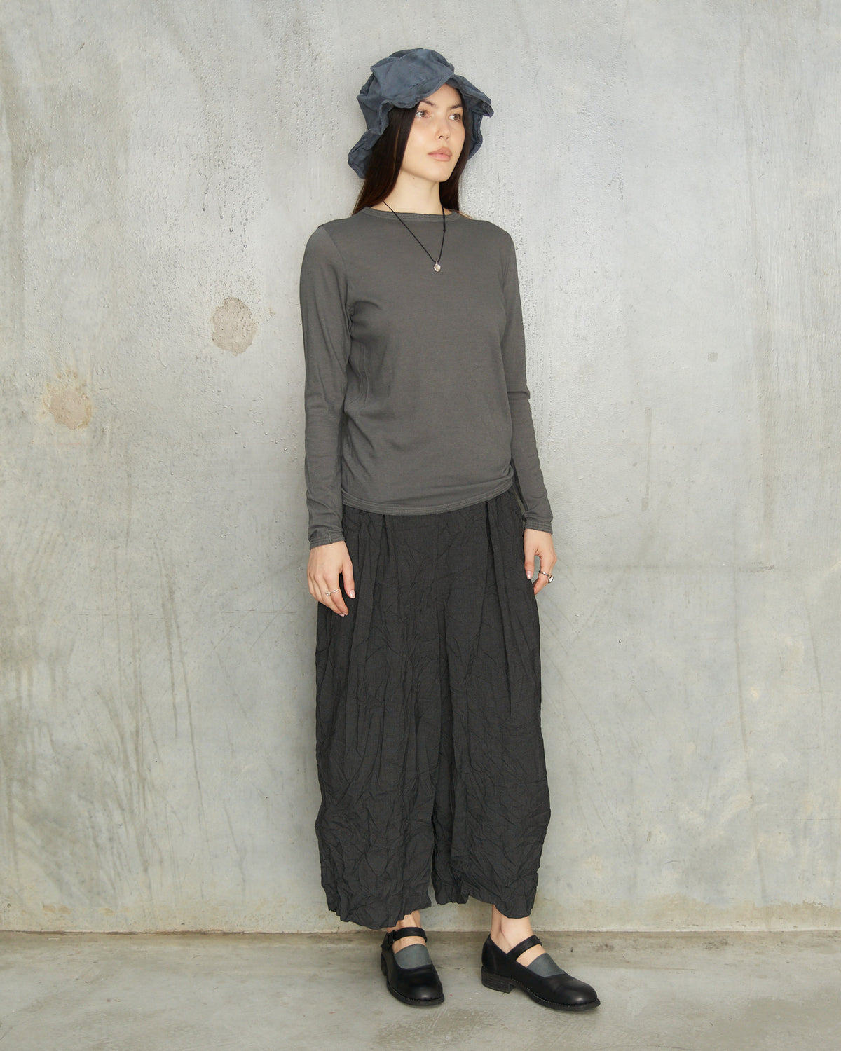 Grey Wool Rib Crewneck Pullover