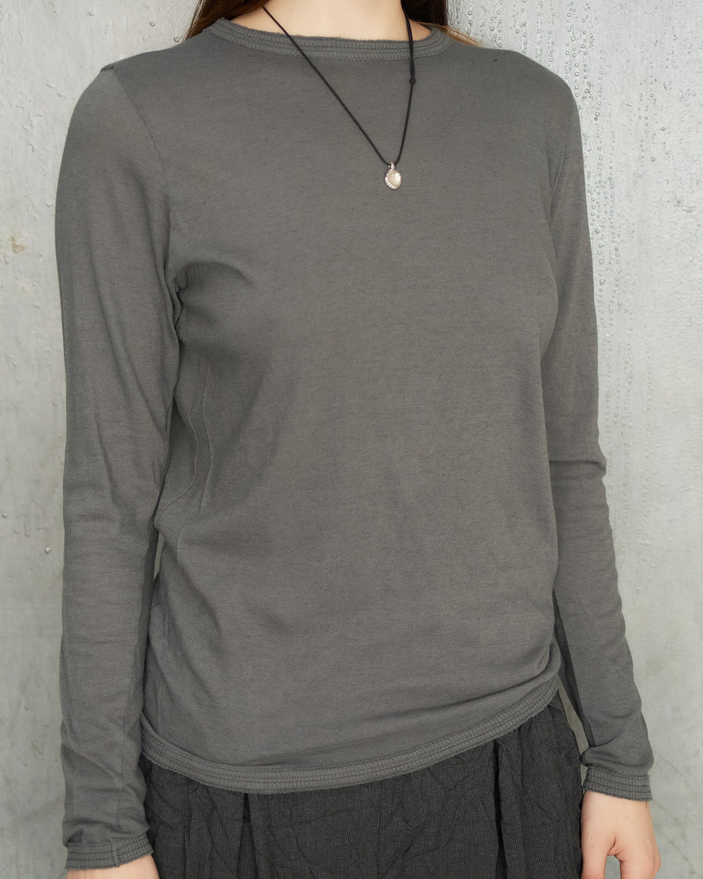 Grey Wool Rib Crewneck Pullover