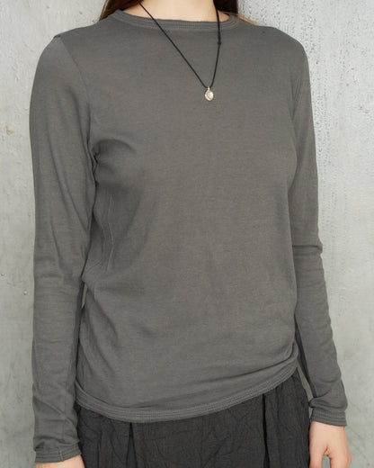 Grey Wool Rib Crewneck Pullover