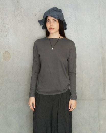 Grey Wool Rib Crewneck Pullover