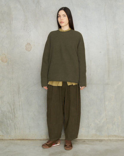 Khaki Brushed Linen Wide Pants