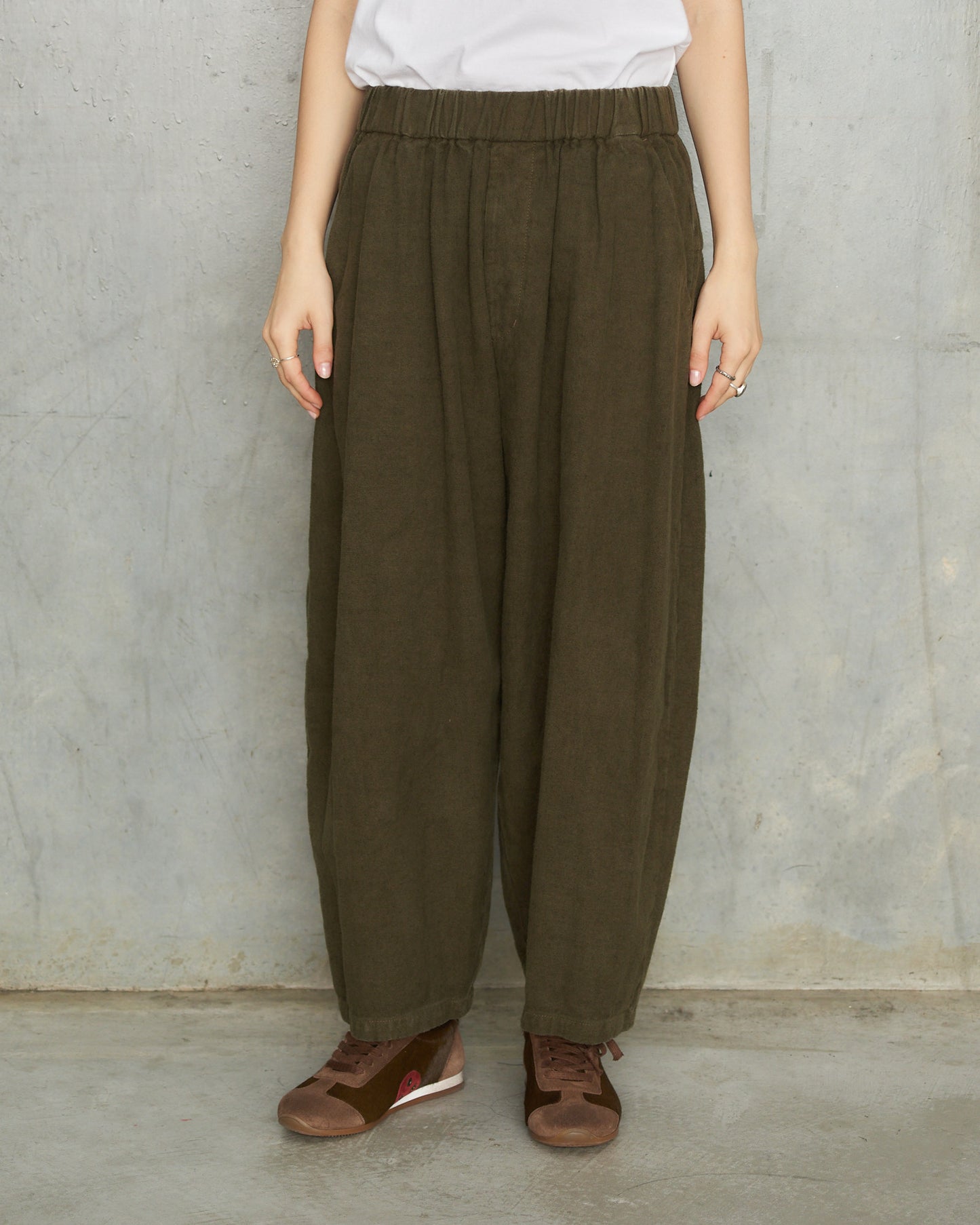 Khaki Brushed Linen Wide Pants