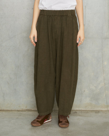 Khaki Brushed Linen Wide Pants