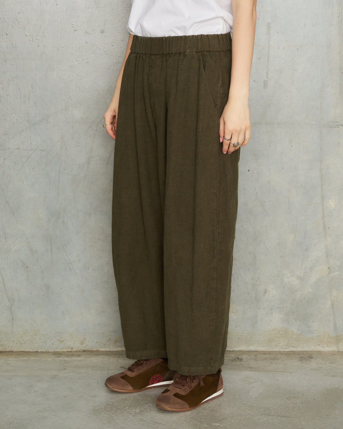 Khaki Brushed Linen Wide Pants