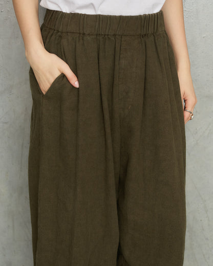 Khaki Brushed Linen Wide Pants