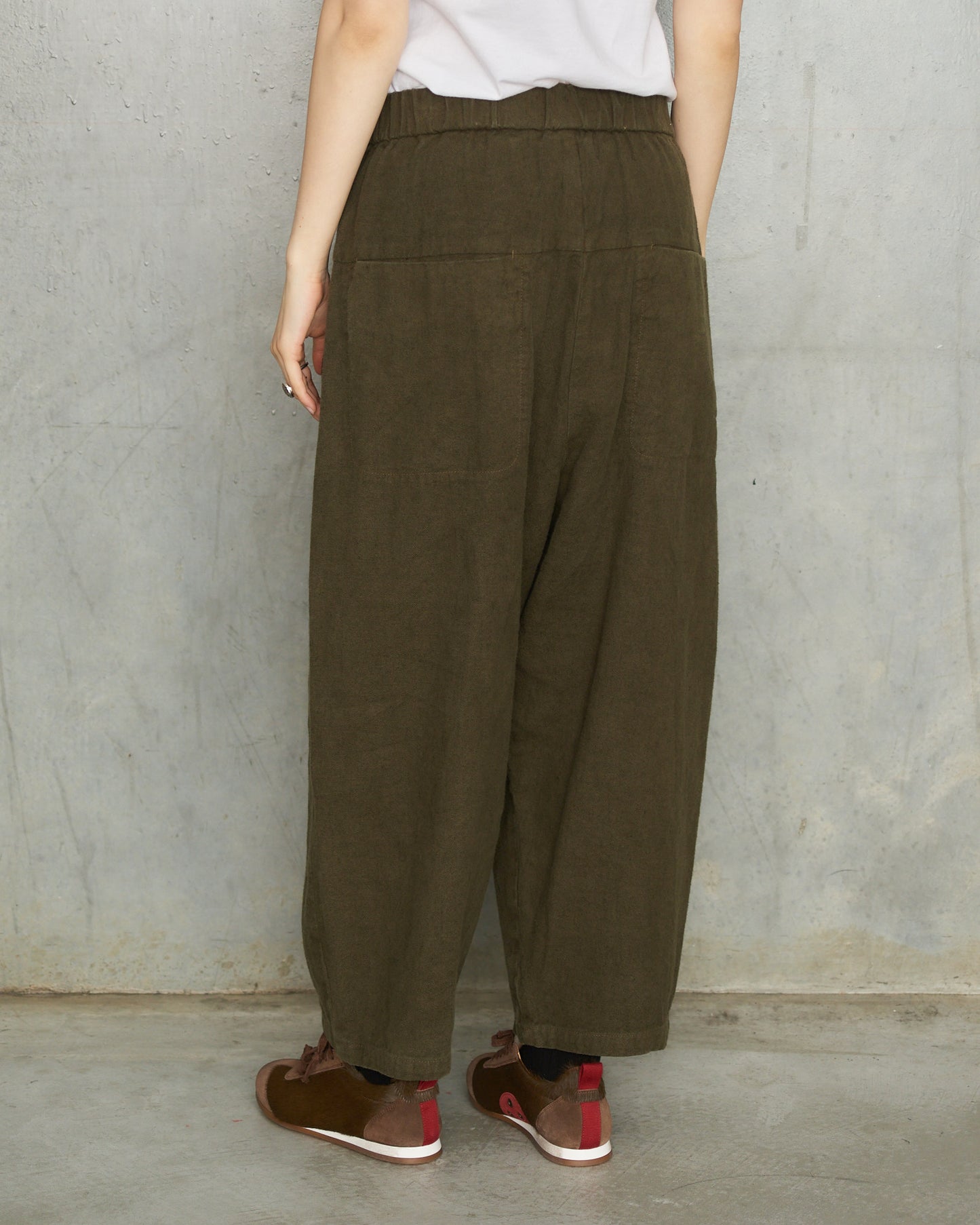 Khaki Brushed Linen Wide Pants