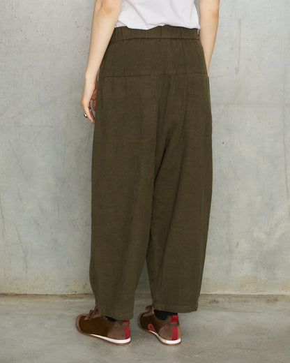 Khaki Brushed Linen Wide Pants
