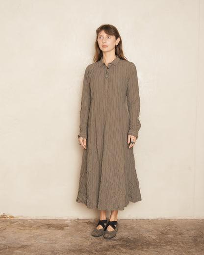 Khaki Grey Stripe Crinkle Dress