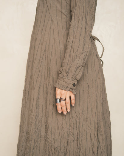 Khaki Grey Stripe Crinkle Dress