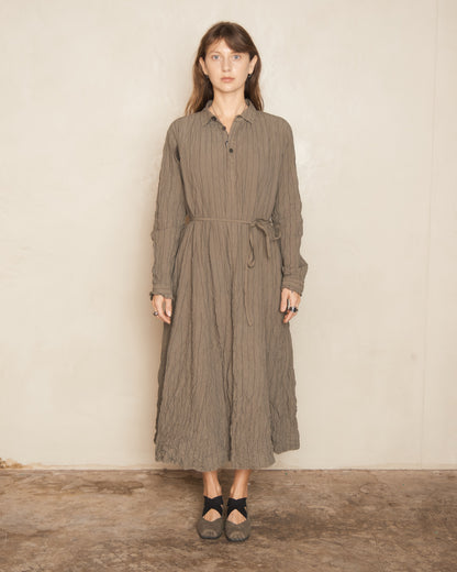 Khaki Grey Stripe Crinkle Dress