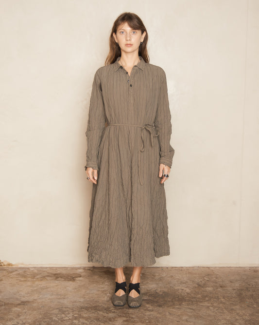 Khaki Grey Stripe Crinkle Dress