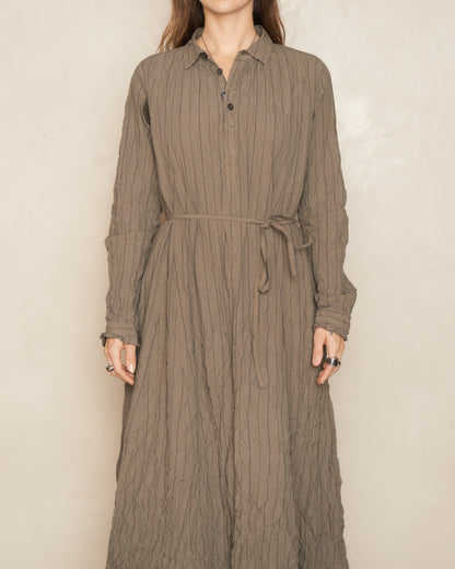 Khaki Grey Stripe Crinkle Dress