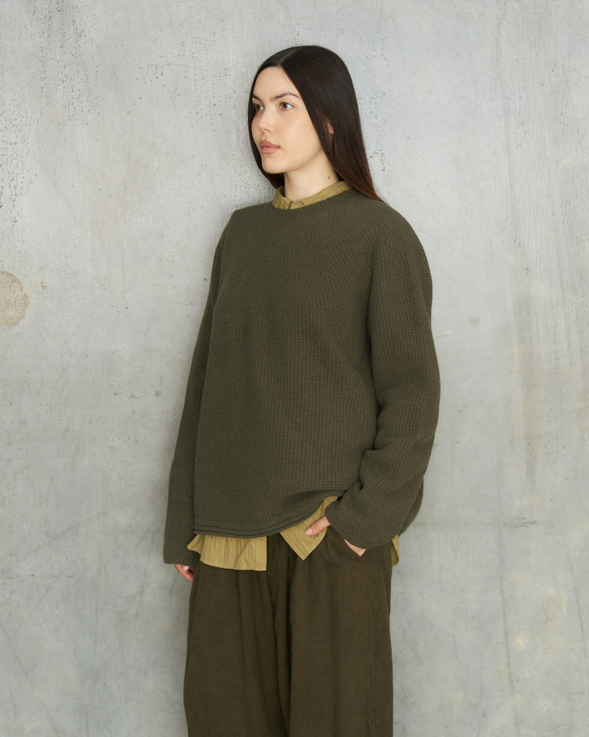 Khaki Patterned Knit Sweater