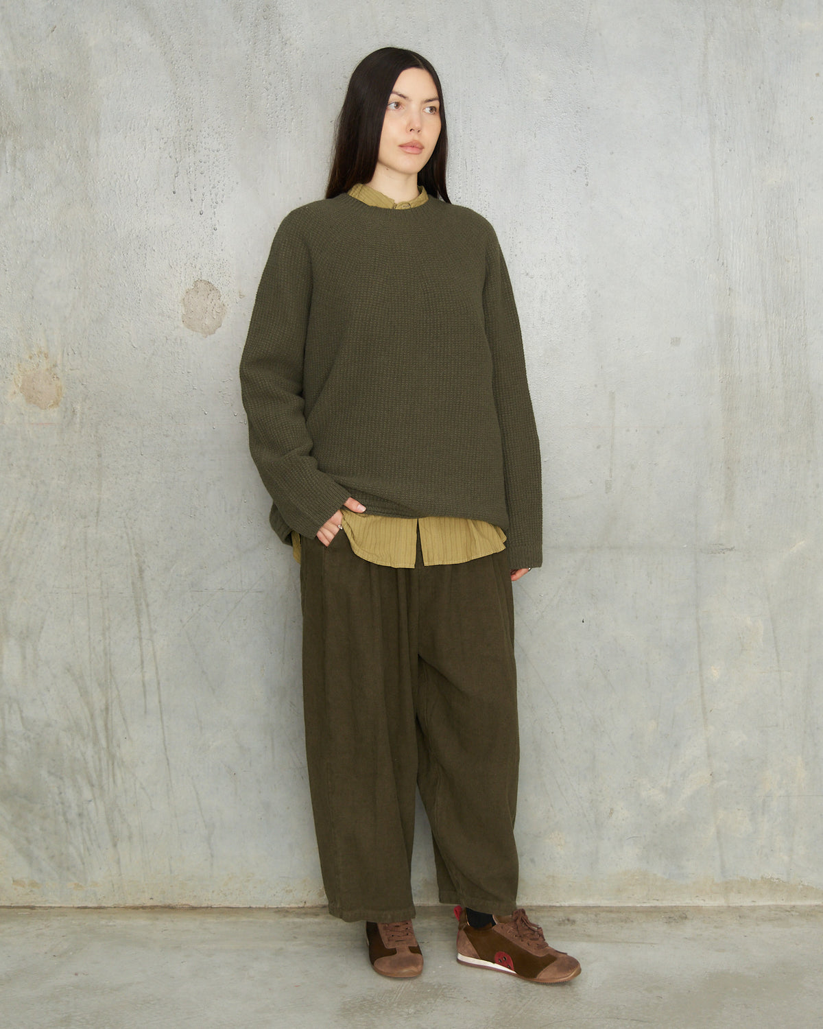 Khaki Patterned Knit Sweater