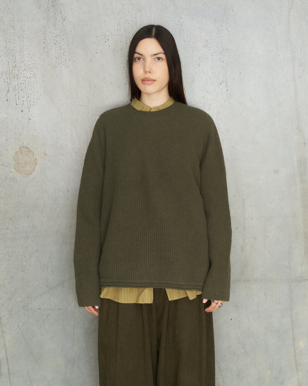 Khaki Patterned Knit Sweater
