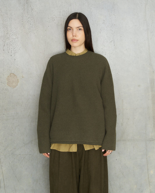Khaki Patterned Knit Sweater